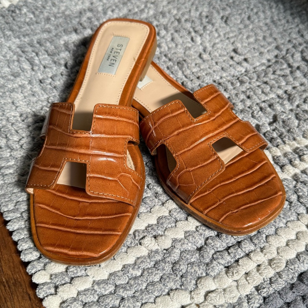 Steve Madden Harlien Slide Sandal Size 7 Cognac Croc